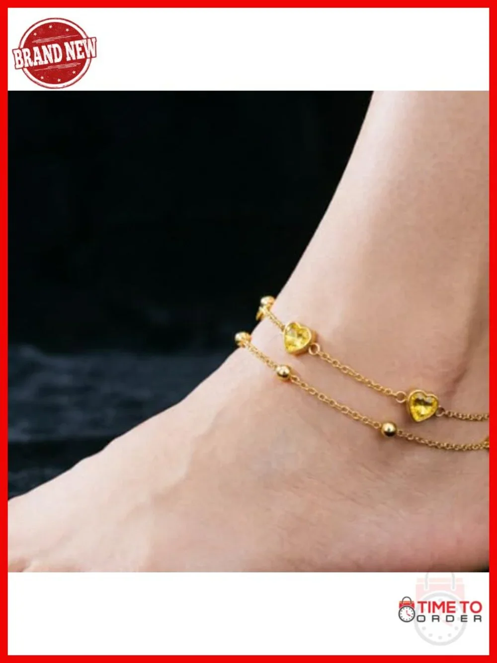 18K Gold Heart Birthstone Bracelet Anklet with 12 Months Citrine